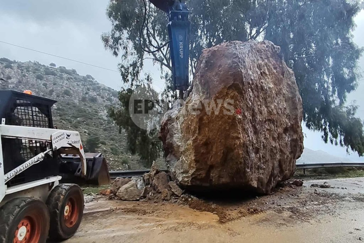 Χίος: Πτώση βράχου στην περιοχή Σαραπιό, στην εθνική οδό Χίου – Καρδαμύλων